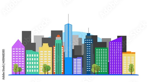 Loopable 4K city skyline, created as a 2D flat animation.
