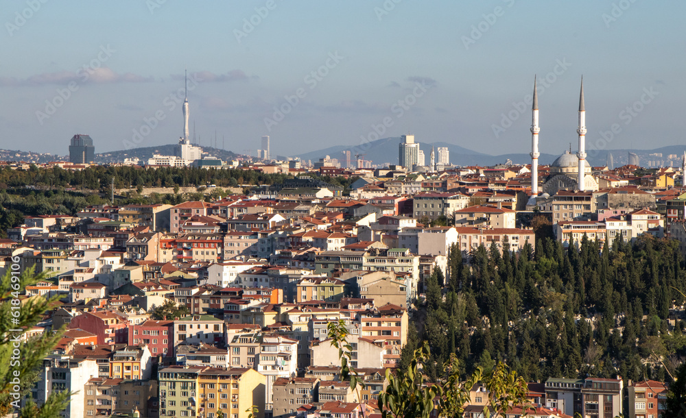 Elevated view of Istanbul mosques and neighborhoods in the summer - Istanbul, Turkey