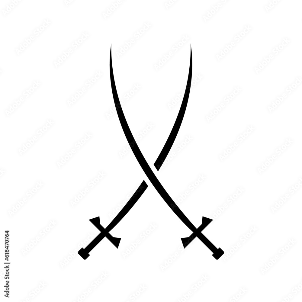 Black Sword on transparent background. Crossed Knight Sword Ancient Weapon Cartoon Design	
