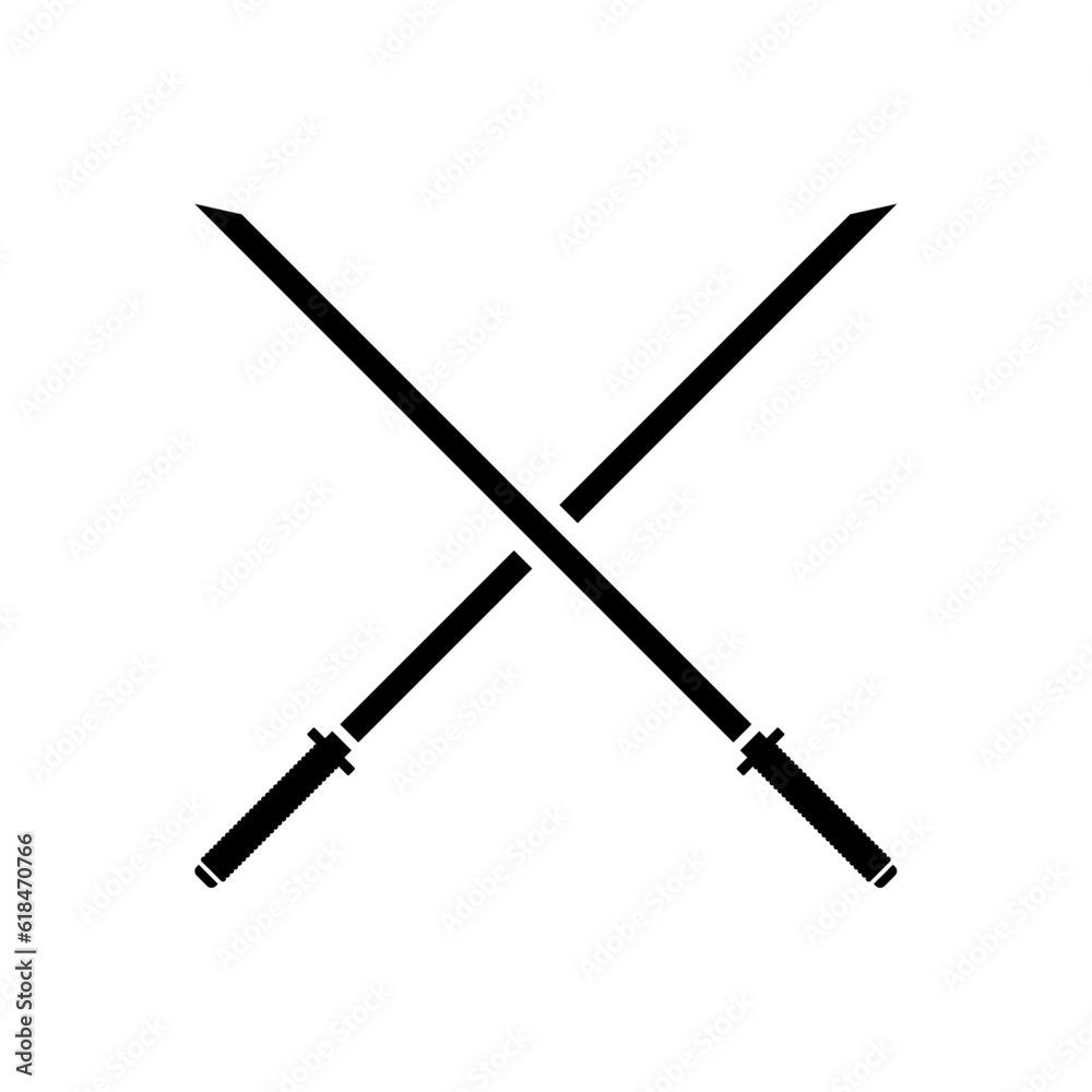 Naklejka premium Black Sword on transparent background. Crossed Knight Sword Ancient Weapon Cartoon Design 