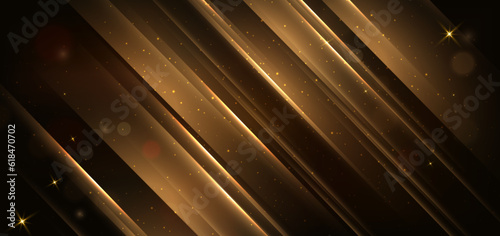 Elegant dark brown background with golden diagongl line and lighting effect sparkle. Luxury template award design.