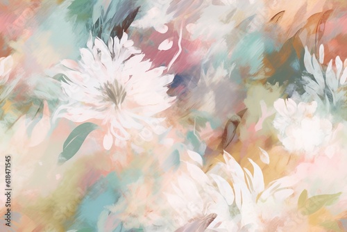 fond illustré floral AI, aspect peinture de fleurs et pétales abstrait en arrière-plan coloré et doux photo