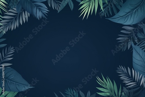 Tropical Leaves Collection in Shades of Blue with Space Background and Copy Space Generative AI