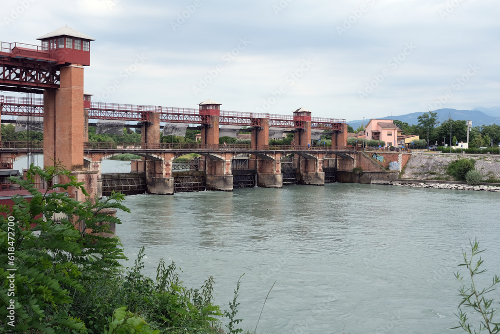 Dam on the Adige river, Chievo Verona, Italy