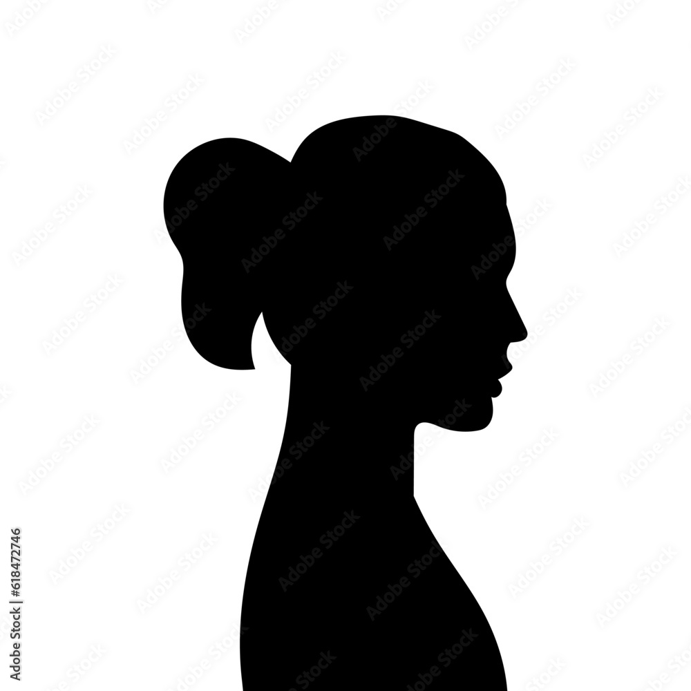 Woman avatar profile. Vector silhouette of a woman's head or icon isolated on a white background. Symbol of female beauty.