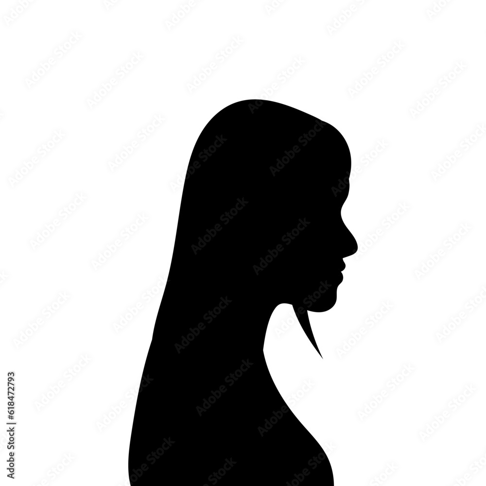 Woman avatar profile. Vector silhouette of a woman's head or icon isolated on a white background. Symbol of female beauty.