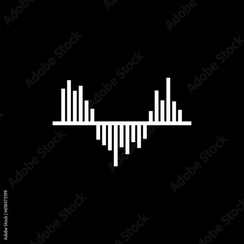 One continuous line drawing of music player soundbar with play icon isolated on black background