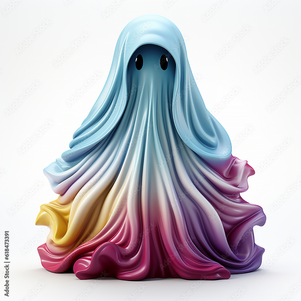 3d textile ghost character clip art, isolated on white background, generative AI tools 