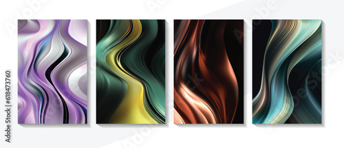 Metallic abstract wavy liquid background layout design tech innovation. Background set. 