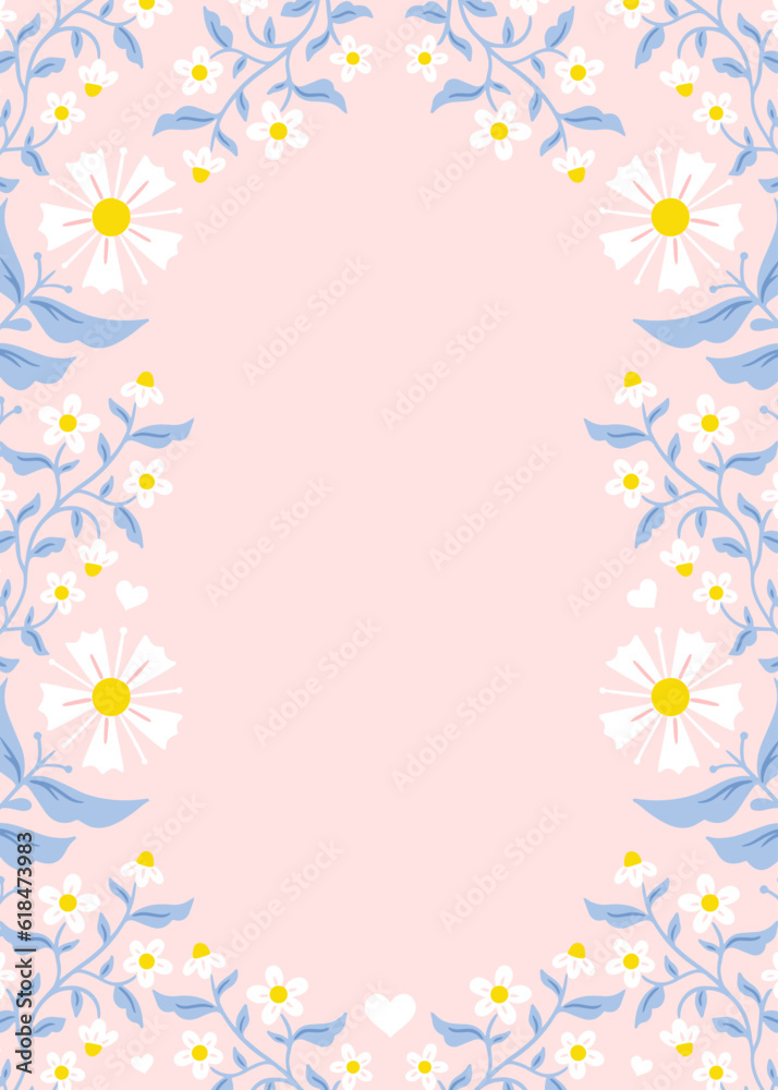 Pink, Blue and White Vector Frame Background with Flowers Pink, Blue and White Vector Frame Background with Flowers