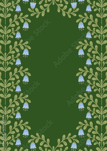 Green and Blue Vector Frame Background with Flowers