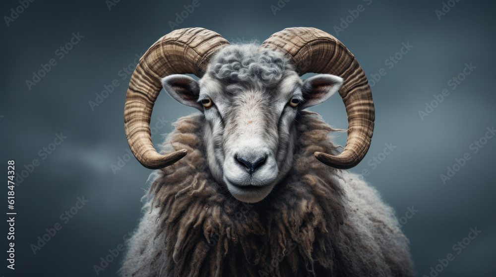 goat with horns, closeup portrait
