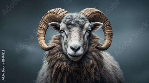 goat with horns, closeup portrait