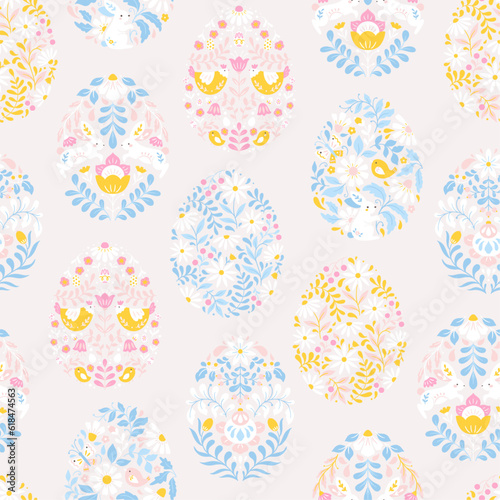 Vector easter eggs seamless pattern in pastel colors