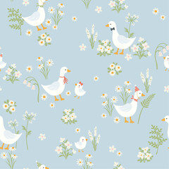 Gardinen Tiermuster Vector blue seamless pattern with domestic birds  © Inna