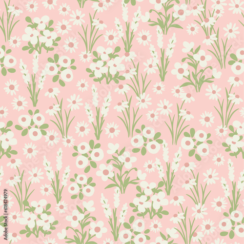 Vector pink seamless pattern with flowers © Inna