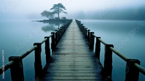Small Wooden Bridge Over a Lake Leading to an Island © ArgitopIA