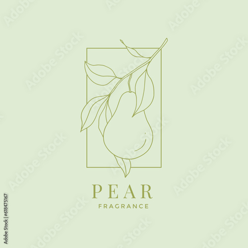 Vector linear logo with pear branch illustration