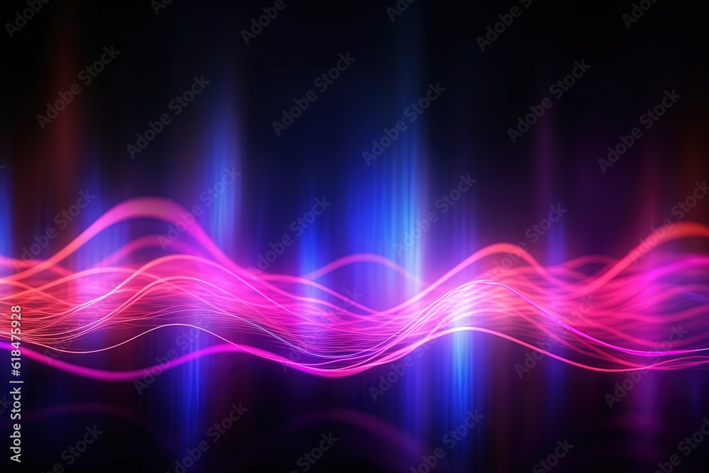 Fototapeta premium abstract futuristic background with pink blue glowing neon moving high speed sound wave rhythm lines and bokeh lights. Data transfer concept Fantastic wallpaper