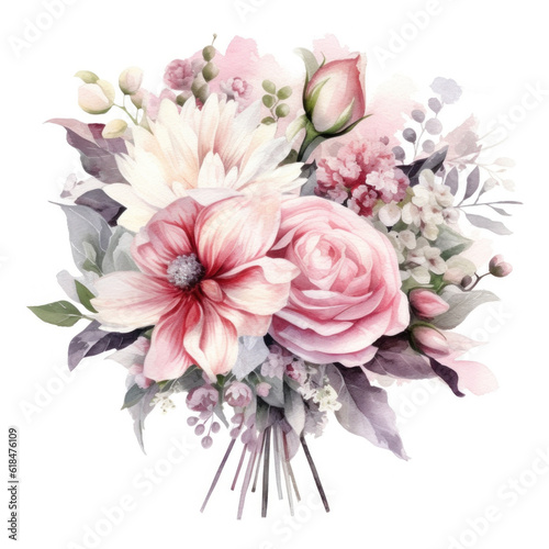 A tender watercolor bouquet on a white background, ai generative
