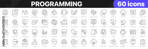 Programming line icons collection. Technology, coworking, developer, website, coding, app icons. UI icon set. Thin outline icons pack. Vector illustration EPS10
