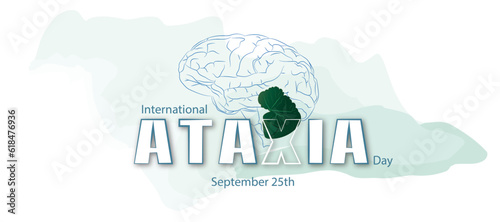 Celebration of the international day of ataxia, cerebellum in green on white background photo