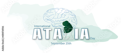 Celebration of the international day of ataxia, cerebellum in green on white background