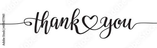 Thank you black lettering horizontal phrase with line heart. Design element. photo