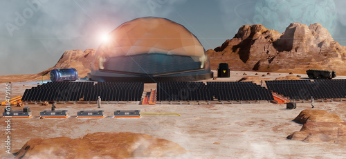 Fotografi extraterrestrial solar power station Solar cells on the surface of Mars Astronau