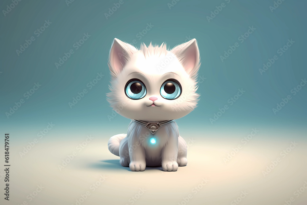 Funny 3D cat. Cute 3D kitten. AI generation	