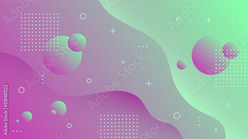 Fototapeta Naklejka Na Ścianę i Meble -  Modern Abstract Background with Motion Waves Retro Memphis and Purple Green Gradient Color