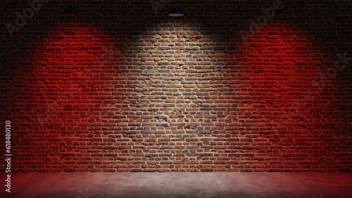 Brown brick wall background with spot lighting effect. Red, White and Red