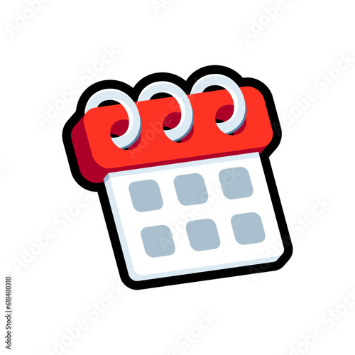 Isolated flat 3d calendar icon for game, interface, sticker, app. The sign in a cartoon style for match 3 or hyper casual. The sprite can be used like a craft element in hyper casual mobile game