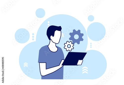 Vector of a man updating tablet software