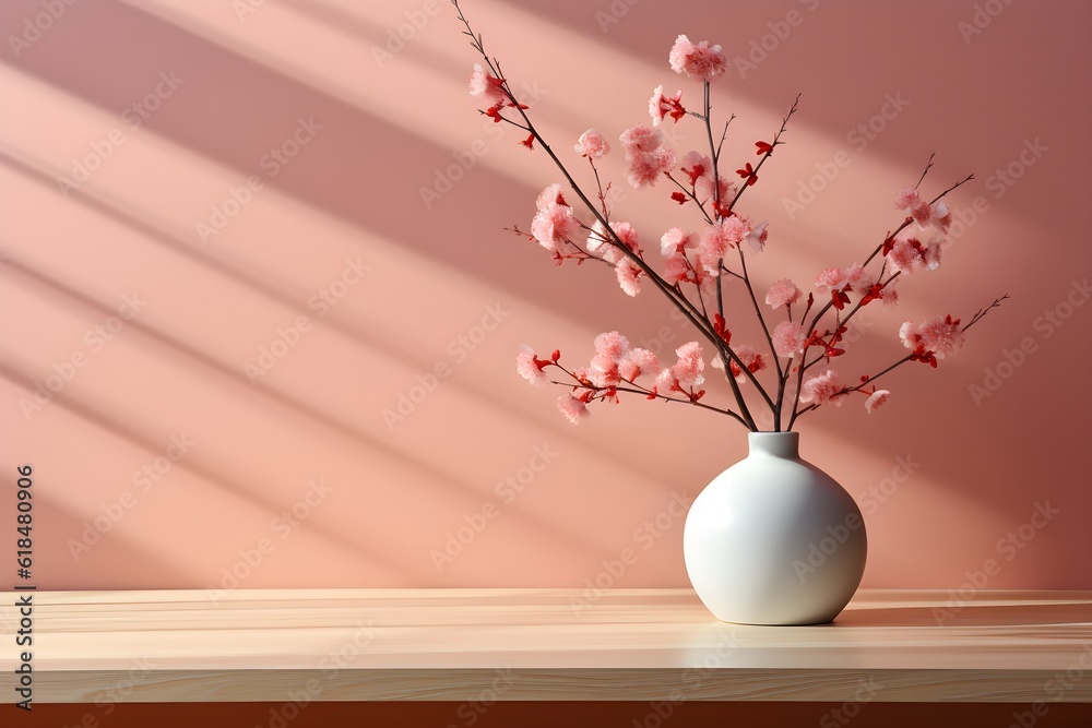 Pink Blooms, Light Wooden Wall, Pink Backdrop, White Surface, Nature-Inspired Shadows, Light Gray, 32k UHD, Abstract Minimalist Décor, Generative AI, Generative, KI Pink Blooms, Light Wooden Wall, Pink Backdrop, White Surface, Nature-Inspired Shadows, Light Gray, 32k UHD, Abstract Minimalist Décor, Generative AI, Generative, KI