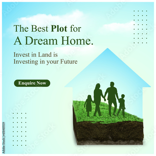 Best Plots. Real estate Ads, Home, Housing Concept. Dream Home. Family Walking Vector Design