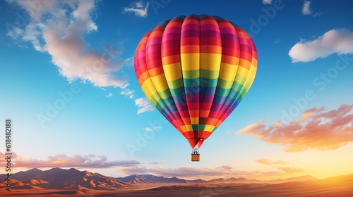 Colorful hot air balloons fly over the mountains © Яна Деменишина