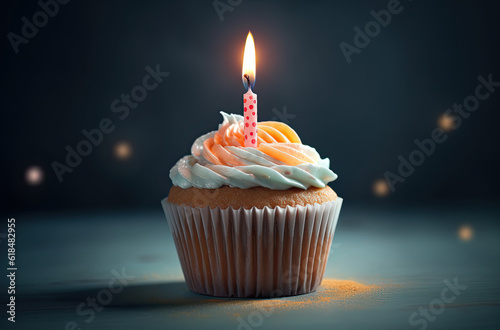 Birthday cupcake with candle made with  Generative AI