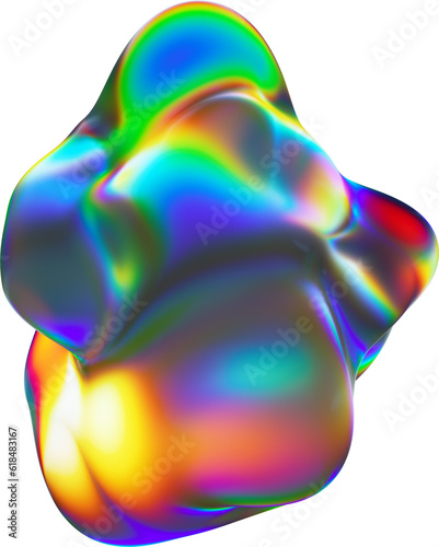 Vibrant Colorful Gradient Chromatic Primary Fluid Rainbow Iridescence Transparent Glass Abstract Blob Shapes