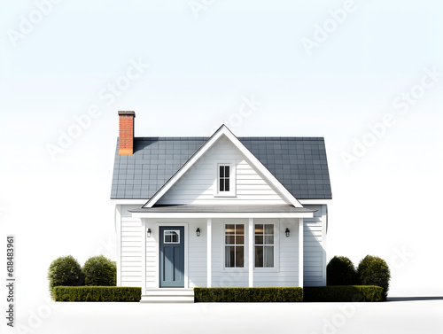 a small single family house with tiny modern touches white background. Generative AI
