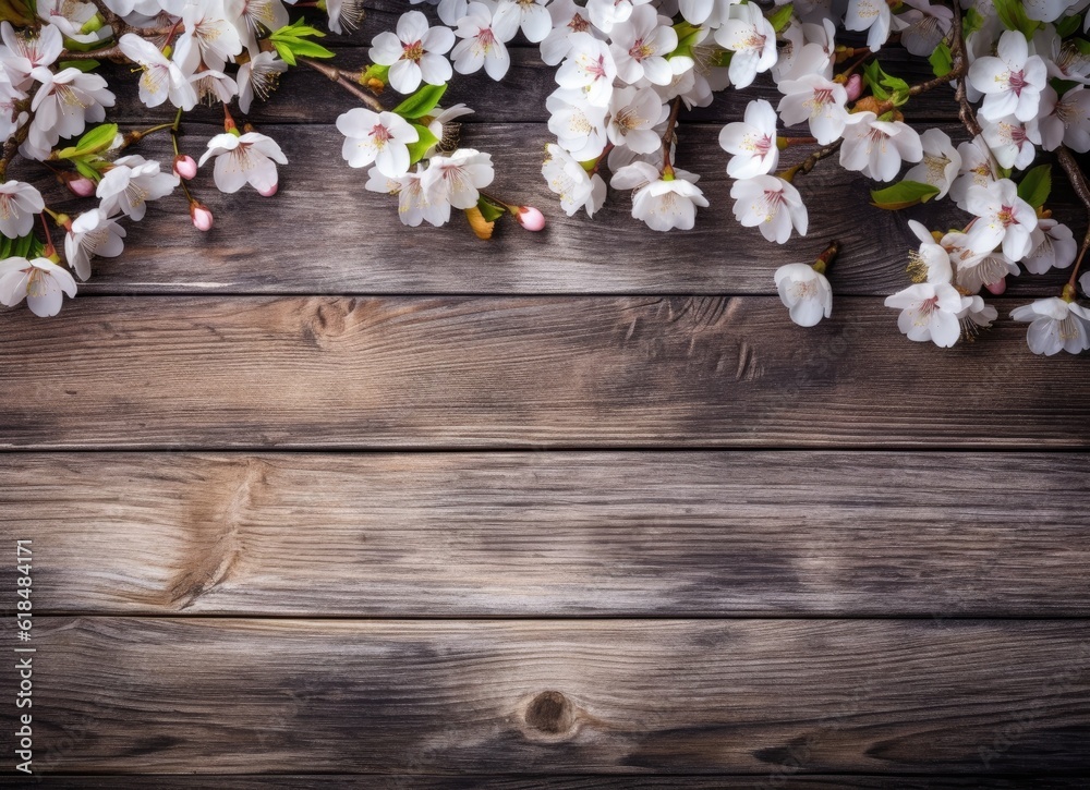 Blossom cherry on wood background. Generative AI. Blossom cherry on wood background. Generative AI.