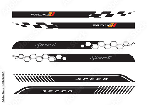 Wrap Design For Car vectors. Sports stripes, car stickers black color. Racing decals for tuning