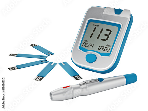 Фотография Blood glucose meter with strips isolated on transparent background