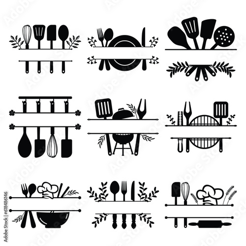 Set of kitchen split monogram vector
