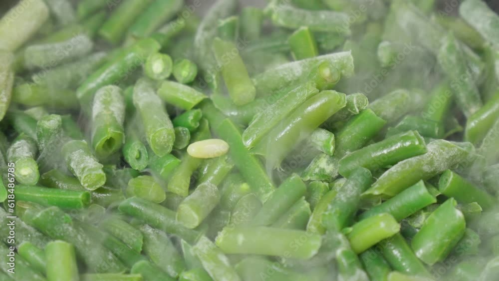 Frozen organic green beans. Healthy food concept, cooking background. Selective focus Frozen organic green beans. Healthy food concept, cooking background. Selective focus