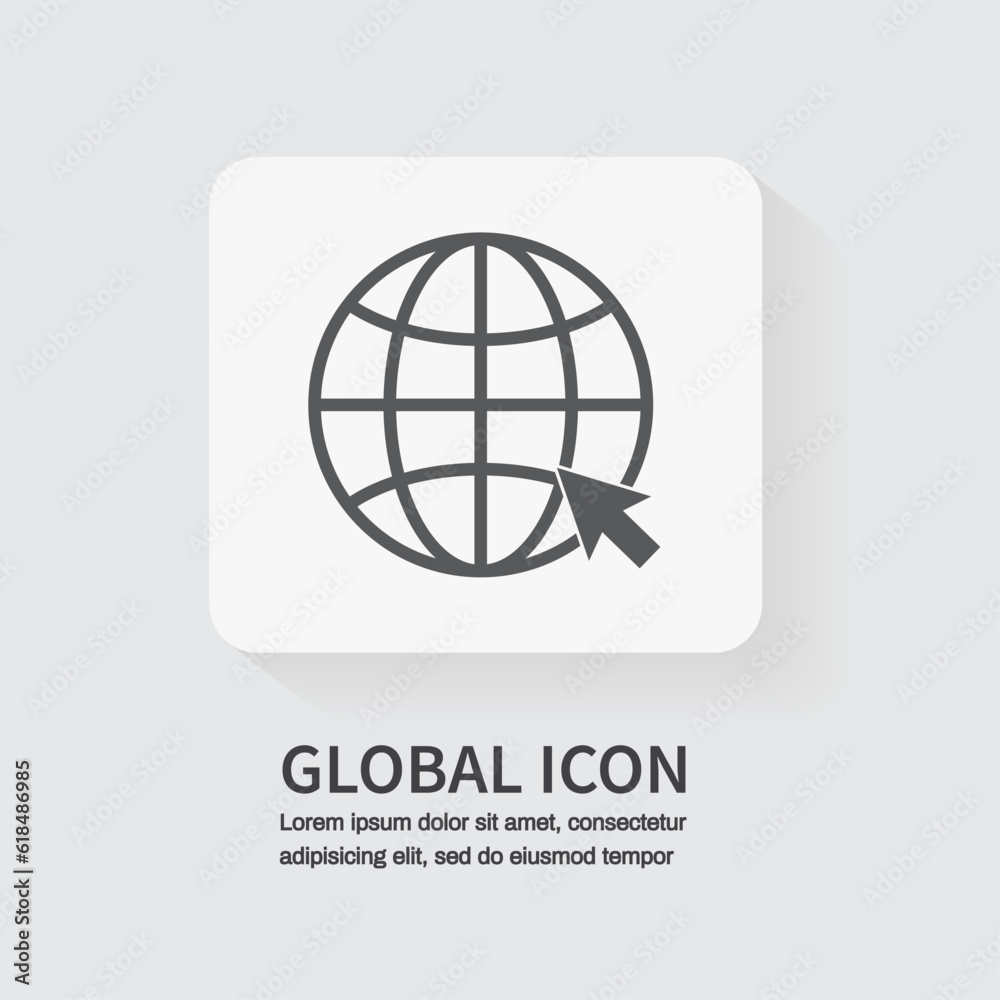 globe icon isolated on white background. Cursor click website icon. Vector illustration. globe icon isolated on white background. Cursor click website icon. Vector illustration.