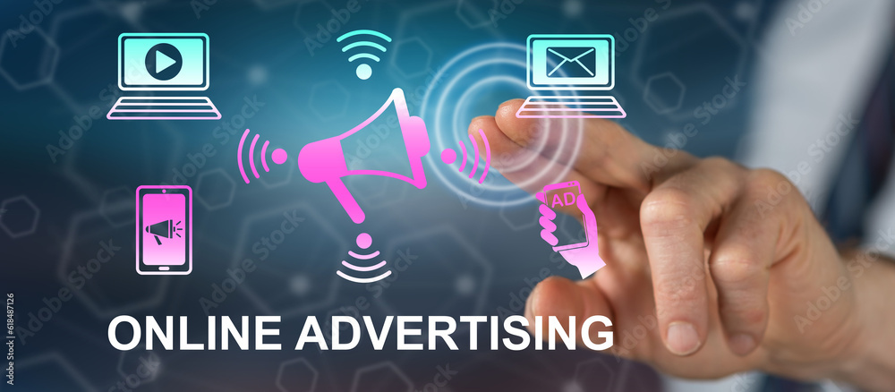 Man touching an online advertising concept Man touching an online advertising concept