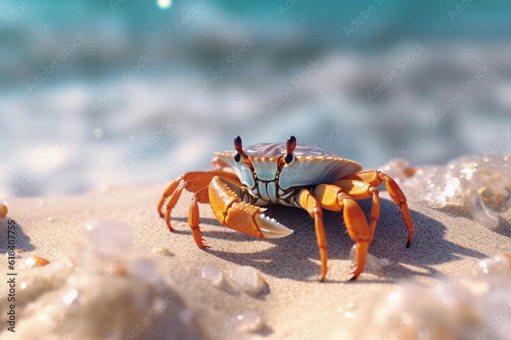 Close up of a Ghost Crab on white sand beach Close up of a Ghost Crab on white sand beach