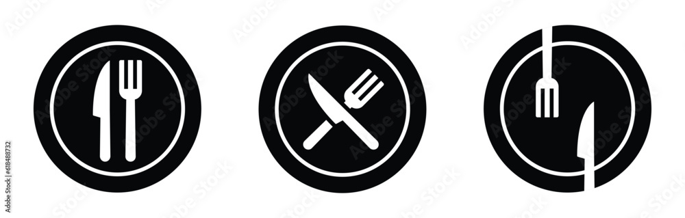 Fork, knife, spoon and plate icon, vector illustration Fork, knife, spoon and plate icon, vector illustration