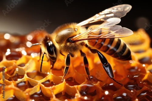 Bee on honeycomb generative ai © 3D Lab Academy